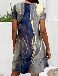 Best Women's Mini Dress A Line DressCasual Dress T Shirt Dress Tee Dress Sundress Stylish Casual Vacation Casual Daily Regular Fit Graphic Marble Short Sleeve Crew Neck Spring Fall Women T Shirt Dresses