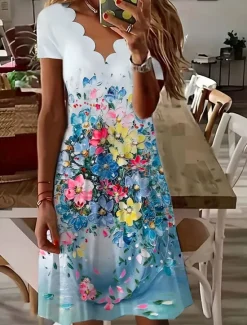 New Women's Mini Dress A Line Dress Summer Dress Casual Daily Regular Fit Floral Graphic Short Sleeve V Neck Summer Women Casual Dress