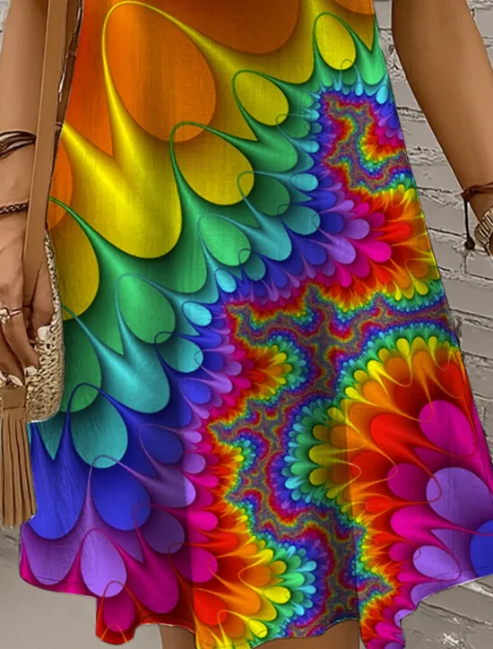Online Women's Mini Dress A Line Dress Off The Shoulder Dress Vacation Casual Regular Fit Ombre Graphic Abstract Sleeveless U Neck Yellow Red Royal Blue Blue Summer Spring Women Sundresses
