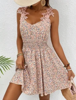 Online Women's Mini Dress A Line Dress Slip Dress Sexy Vacation Daily Regular Fit Floral Sleeveless Strap Summer Spring Women Sundresses