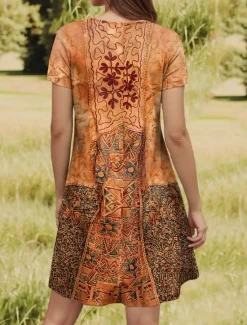 Clearance Women's Mini Dress A Line DressT Shirt Dress Tee Dress Casual Daily Regular Fit Graphic Paisley Short Sleeve Crewneck Pink Orange Green Summer Spring Women T Shirt Dresses|Vacation Dresses