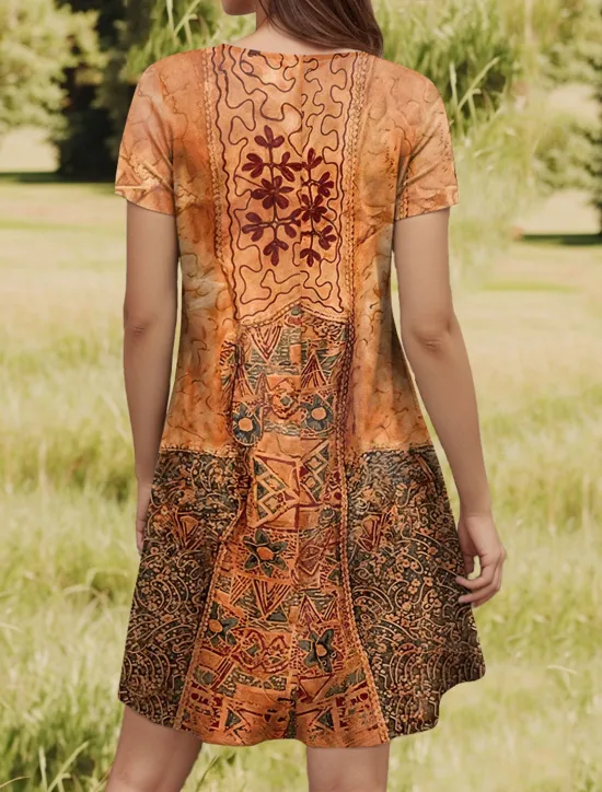 Clearance Women's Mini Dress A Line DressT Shirt Dress Tee Dress Casual Daily Regular Fit Graphic Paisley Short Sleeve Crewneck Pink Orange Green Summer Spring Women T Shirt Dresses|Vacation Dresses