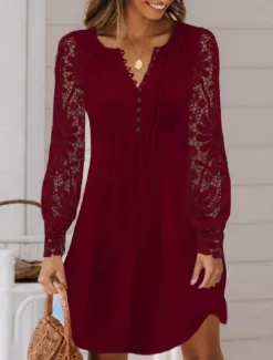 Best Women's Mini Dress A Line Dress Summer Dress Casual Daily Regular Fit Plain Long Sleeve V Neck Black White Wine Summer Women White Dresses