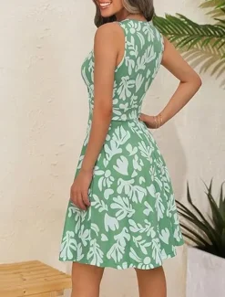 Hot Women's Mini Dress A Line Dress Casual Outdoor Going out Beach Standard Fit Floral Graphic Sleeveless V Neck Red Sky Blue Purple Green Summer Spring Women Vacation Dresses