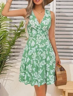 Hot Women's Mini Dress A Line Dress Casual Outdoor Going out Beach Standard Fit Floral Graphic Sleeveless V Neck Red Sky Blue Purple Green Summer Spring Women Vacation Dresses