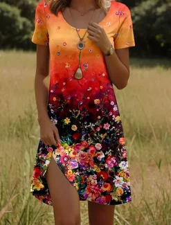 Sale Women's Mini Dress A Line Dress Elegant Vintage Stylish Daily Regular Fit Floral Graphic Short Sleeve V Neck White Red Blue Emerald Green Summer Spring Women T Shirt Dresses