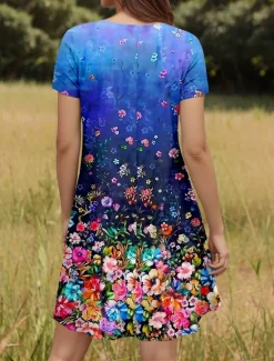 Sale Women's Mini Dress A Line Dress Elegant Vintage Stylish Daily Regular Fit Floral Graphic Short Sleeve V Neck White Red Blue Emerald Green Summer Spring Women T Shirt Dresses