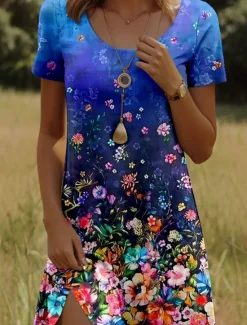 Sale Women's Mini Dress A Line Dress Elegant Vintage Stylish Daily Regular Fit Floral Graphic Short Sleeve V Neck White Red Blue Emerald Green Summer Spring Women T Shirt Dresses
