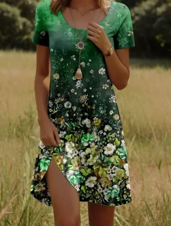 Sale Women's Mini Dress A Line Dress Elegant Vintage Stylish Daily Regular Fit Floral Graphic Short Sleeve V Neck White Red Blue Emerald Green Summer Spring Women T Shirt Dresses