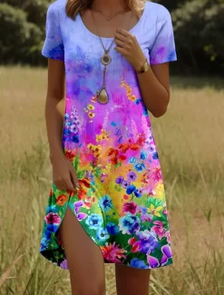 Sale Women's Mini Dress A Line Dress Elegant Vintage Stylish Daily Regular Fit Floral Graphic Short Sleeve V Neck White Red Blue Emerald Green Summer Spring Women T Shirt Dresses