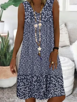 Women's Mini Dress A Line Dress Casual Dress Petite Dress Shift Dress Fashion Basic Classic Outdoor Vacation Party Regular Fit Floral Ditsy Floral Sleeveless V Neck Blue Brown Green Summer Women Sundresses