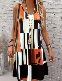 Outlet Women's Mini Dress A Line Dress Summer Dress Off The Shoulder Dress Vacation Vintage Stylish Daily Loose Fit Graphic Geometric Sleeveless U Neck Summer Spring Women Sundresses