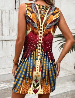 Sale Women's Mini Dress A Line Dress Summer Dress Off The Shoulder Dress Bohemia Vacation Vintage Daily Loose Fit Floral Graphic Tropical Sleeveless U Neck Maroon Pink Blue Summer Spring Women T Shirt Dresses