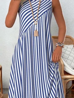 Women's Mini Dress A Line Dress Summer Dress Vacation Casual Outdoor Going out Beach Regular Fit Graphic Striped Sleeveless Crew Neck Summer Spring Women Vacation Dresses|Sundresses