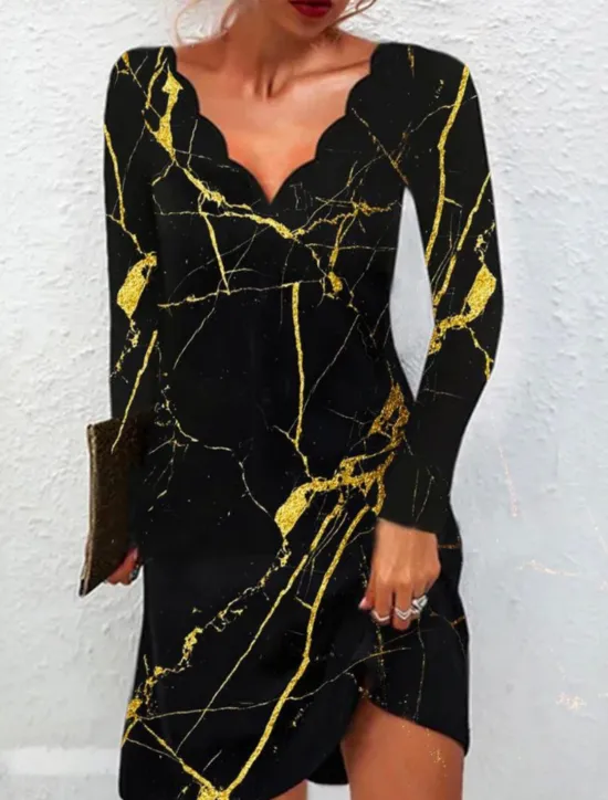 Women's Mini Dress A Line Dress Summer Dress Casual Daily Regular Fit Graphic Long Sleeve V Neck White Yellow Purple Gold Summer Women Casual Dress