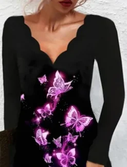 Women's Mini Dress A Line Dress Summer Dress Casual Daily Regular Fit Graphic Long Sleeve V Neck White Yellow Purple Gold Summer Women Casual Dress