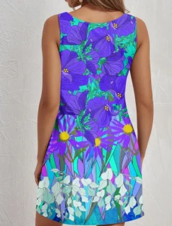 Women's Mini Dress A Line Dress Summer Dress Off The Shoulder Dress Vacation Casual Daily Loose Fit Floral Graphic Sleeveless U Neck Summer Women Sundresses