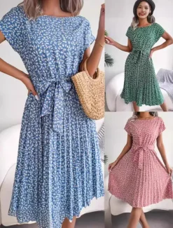 Discount Women's Mini Dress A Line Dress Summer Dress Casual Daily Regular Fit Floral Short Sleeve Crew Neck Navy Red Blue Brown Summer Women Casual Dress