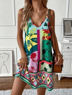 Women's Mini Dress A Line Dress Stylish Sexy Loose Fit Floral Sleeveless Strap Purple Orange Green Summer Spring Women Vacation Dresses