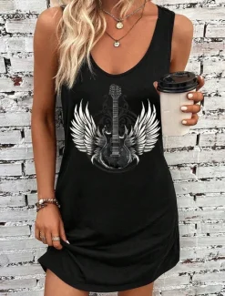 Clearance Women's Mini Dress A Line Dress Summer Dress Off The Shoulder Dress Vacation Casual Daily Loose Fit Graphic Sleeveless U Neck Summer Women Vacation Dresses