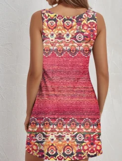 Discount Women's Mini Dress A Line Dress Summer Dress Off The Shoulder Dress Vacation Casual Daily Loose Fit Graphic Paisley Sleeveless U Neck Red Blue Purple Summer Women T Shirt Dresses