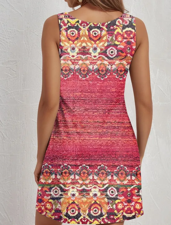 Discount Women's Mini Dress A Line Dress Summer Dress Off The Shoulder Dress Vacation Casual Daily Loose Fit Graphic Paisley Sleeveless U Neck Red Blue Purple Summer Women T Shirt Dresses
