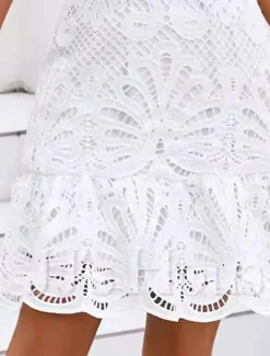 Discount Women's Mini Dress A Line Dress Summer Dress Eyelet Dress Vacation Casual Daily Regular Fit Graphic Short Sleeve V Neck Summer Women White Dresses|Sundresses