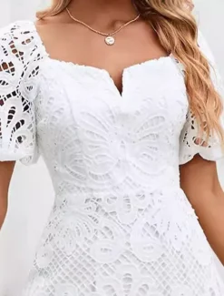 Discount Women's Mini Dress A Line Dress Summer Dress Eyelet Dress Vacation Casual Daily Regular Fit Graphic Short Sleeve V Neck Summer Women White Dresses|Sundresses