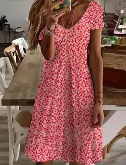 Hot Women's Mini Dress A Line DressSundress Summer Dress Vacation Casual Vacation Daily Regular Fit Floral Graphic Short Sleeve Crew Neck Summer Women T Shirt Dresses
