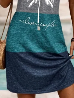 New Women's Mini Dress A Line Dress Summer Dress Off The Shoulder Dress Vacation Daily Loose Fit Graphic Letter Tropical Sleeveless U Neck Summer Spring Women Sundresses