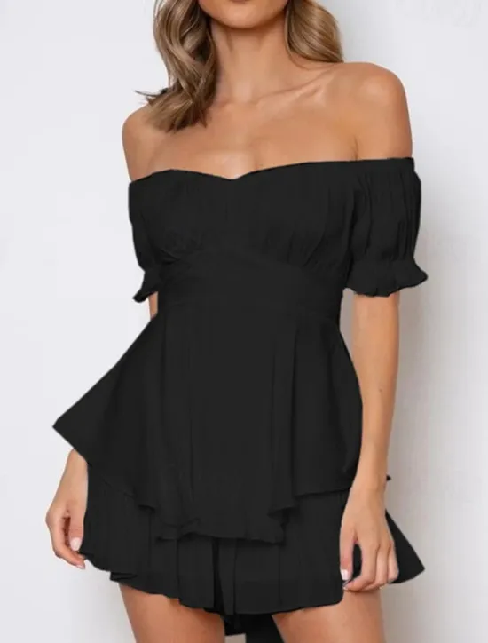 Clearance Women's Mini Dress A Line Dress Summer Dress Stylish Sexy Flared Sleeve Vacation Daily Date Regular Fit Plain Sleeveless Off Shoulder Black White Light Green Red Summer Women White Dresses