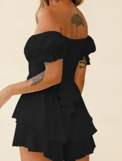Clearance Women's Mini Dress A Line Dress Summer Dress Stylish Sexy Flared Sleeve Vacation Daily Date Regular Fit Plain Sleeveless Off Shoulder Black White Light Green Red Summer Women White Dresses