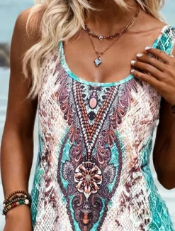 Sale Women's Mini Dress A Line Dress Summer Dress Off The Shoulder Dress Vacation Beach Daily Loose Fit Graphic Paisley Tribal Sleeveless U Neck Summer Spring Women Sundresses