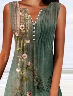 Online Women's Mini Dress A Line DressT Shirt Dress Tee Dress Off The Shoulder Dress Casual Vacation Daily Regular Fit Floral Graphic Sleeveless V Neck Pink Blue Green Gray Summer Women Sundresses