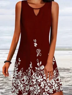 Sale Women's Mini Dress A Line Dress Slip Dress Off The Shoulder Dress Stylish Casual Vacation Daily Regular Fit Floral Sleeveless Crew Neck Black White Wine Blue Summer Women Sundresses