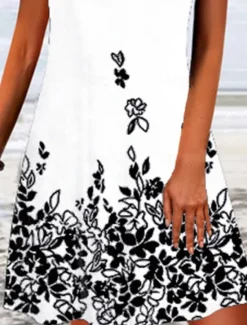 Sale Women's Mini Dress A Line Dress Slip Dress Off The Shoulder Dress Stylish Casual Vacation Daily Regular Fit Floral Sleeveless Crew Neck Black White Wine Blue Summer Women Sundresses
