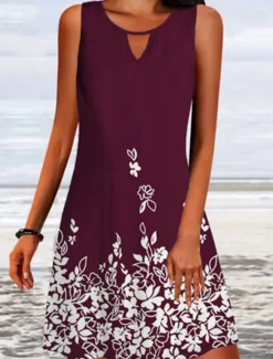 Sale Women's Mini Dress A Line Dress Slip Dress Off The Shoulder Dress Stylish Casual Vacation Daily Regular Fit Floral Sleeveless Crew Neck Black White Wine Blue Summer Women Sundresses