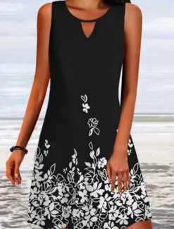 Sale Women's Mini Dress A Line Dress Slip Dress Off The Shoulder Dress Stylish Casual Vacation Daily Regular Fit Floral Sleeveless Crew Neck Black White Wine Blue Summer Women Sundresses