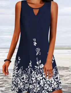 Sale Women's Mini Dress A Line Dress Slip Dress Off The Shoulder Dress Stylish Casual Vacation Daily Regular Fit Floral Sleeveless Crew Neck Black White Wine Blue Summer Women Sundresses