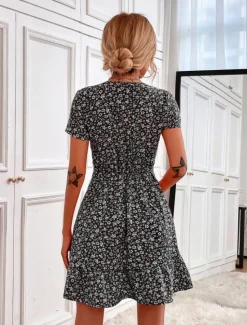 Outlet Women's Mini Dress A Line Dress Casual Outdoor Going out Standard Fit Floral Short Sleeve V Neck Black Red Blue Apricot Summer Women Vacation Dresses