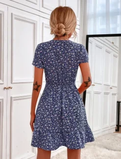 Outlet Women's Mini Dress A Line Dress Casual Outdoor Going out Standard Fit Floral Short Sleeve V Neck Black Red Blue Apricot Summer Women Vacation Dresses