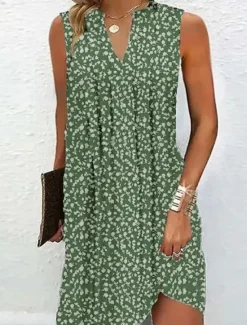 Best Women's Mini Dress A Line Dress Stylish Casual Vacation Daily Regular Fit Floral Sleeveless V Neck Pink Green Summer Spring Women Spring Dresses