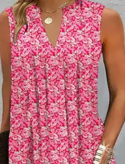 Best Women's Mini Dress A Line Dress Stylish Casual Vacation Daily Regular Fit Floral Sleeveless V Neck Pink Green Summer Spring Women Spring Dresses