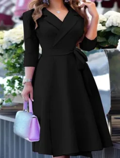Outlet Women's Mini Dress Blazer Dress Work Dresses Fit And Flare Dress Basic Casual Vacation Daily Regular Fit Graphic Long Sleeve Lapel Black Pink Wine Blue Summer Women Work Dresses