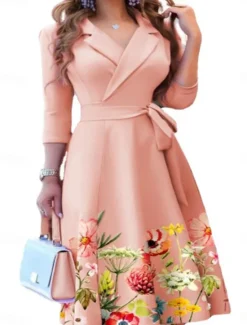 Outlet Women's Mini Dress Blazer Dress Work Dresses Fit And Flare Dress Basic Casual Vacation Daily Regular Fit Graphic Long Sleeve Lapel Black Pink Wine Blue Summer Women Work Dresses
