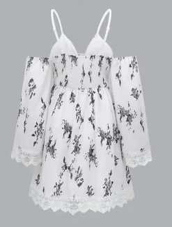 Outlet Women's Mini Dress Boho Dress Western Dress Fashion Vacation Daily Going out Regular Fit Flower Long Sleeve V Neck Summer Women Floral Dresses