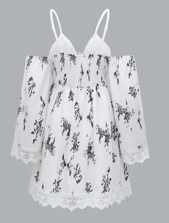 Outlet Women's Mini Dress Boho Dress Western Dress Fashion Vacation Daily Going out Regular Fit Flower Long Sleeve V Neck Summer Women Floral Dresses
