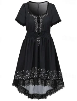 New Women's Mini Dress Boho Dress Western Dress Fashion Classic Outdoor Vacation Holiday Regular Fit Flower Short Sleeve V Neck Dark Blue Summer Women Floral Dresses