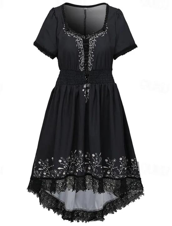 New Women's Mini Dress Boho Dress Western Dress Fashion Classic Outdoor Vacation Holiday Regular Fit Flower Short Sleeve V Neck Dark Blue Summer Women Floral Dresses