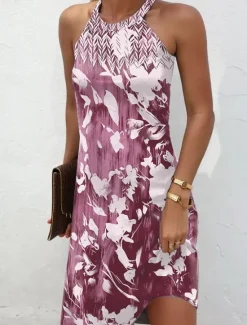Sale Women's Mini Dress Casual Dress Summer Dress Vacation Casual Daily Regular Fit Floral Graphic Sleeveless Halter Neck Pink Blue Green Summer Women Sundresses